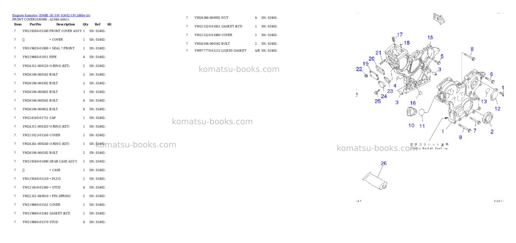 Komatsu 3d68e-3g s/n 03402-up Parts catalog cover Page 7