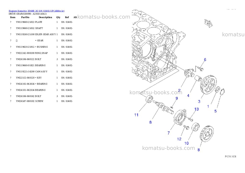 Komatsu 3d68e-3g s/n 03402-up Parts catalog cover Page 8