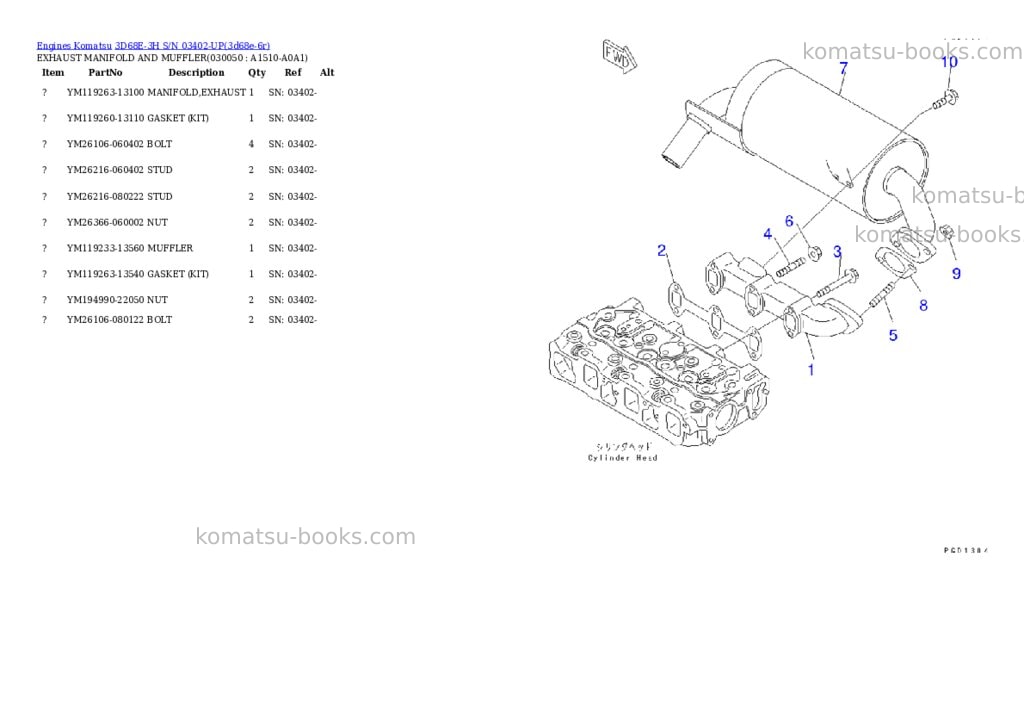 Komatsu 3d68e-3h s/n 03402-up Parts catalog cover Page 4