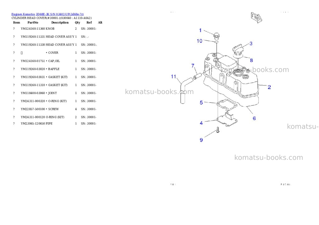 Komatsu 3d68e-3k s/n 03402-up Parts catalog cover Page 3