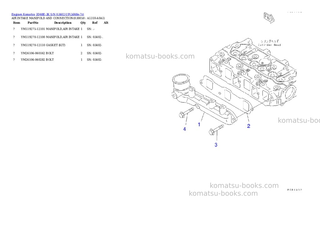 Komatsu 3d68e-3k s/n 03402-up Parts catalog cover Page 4