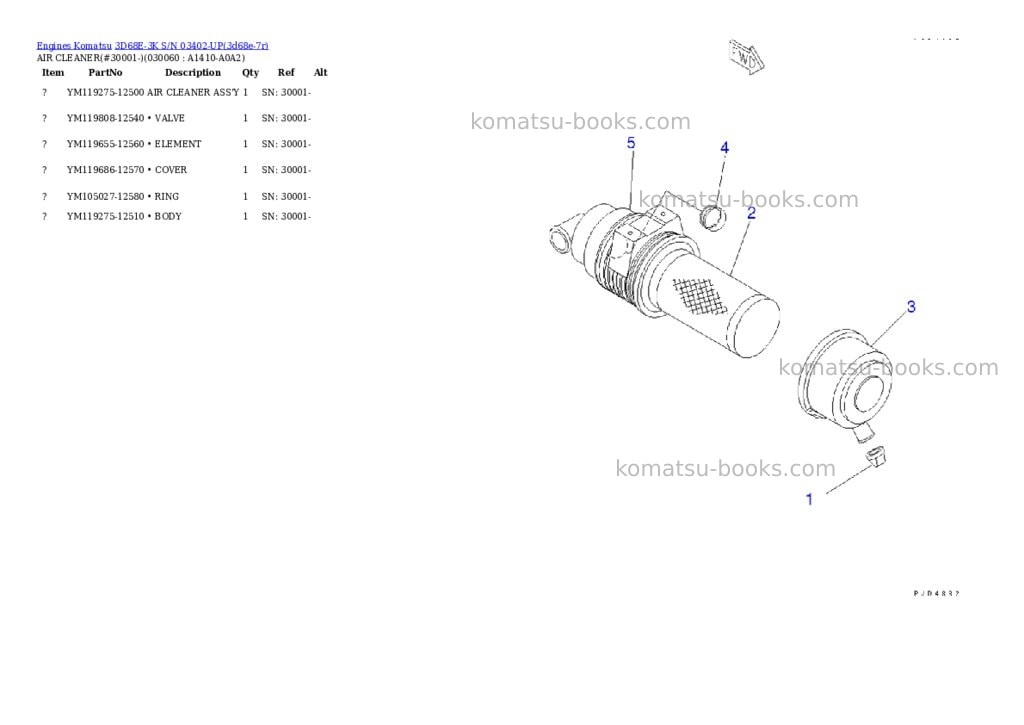 Komatsu 3d68e-3k s/n 03402-up Parts catalog cover Page 5