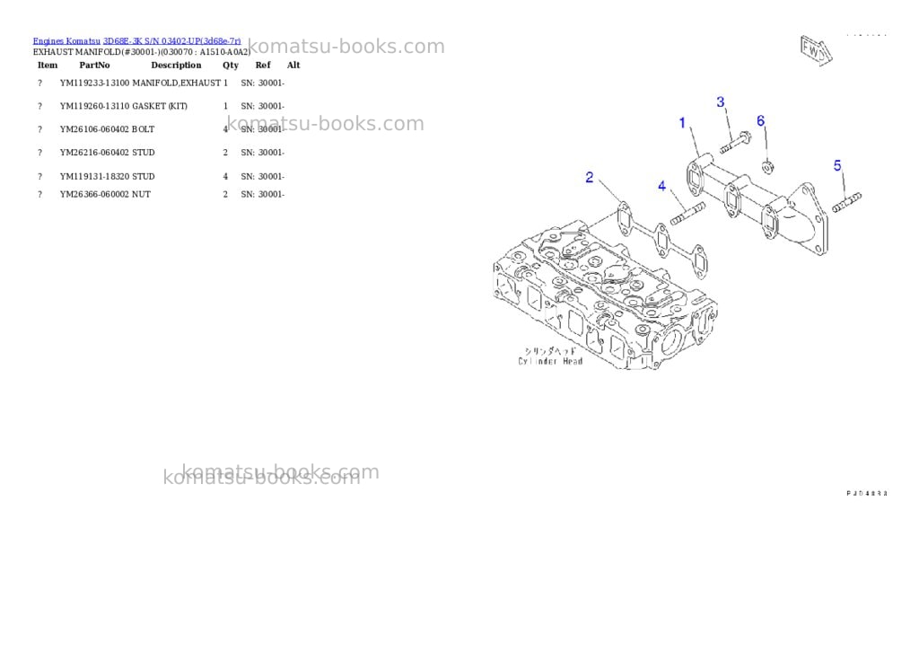 Komatsu 3d68e-3k s/n 03402-up Parts catalog cover Page 6