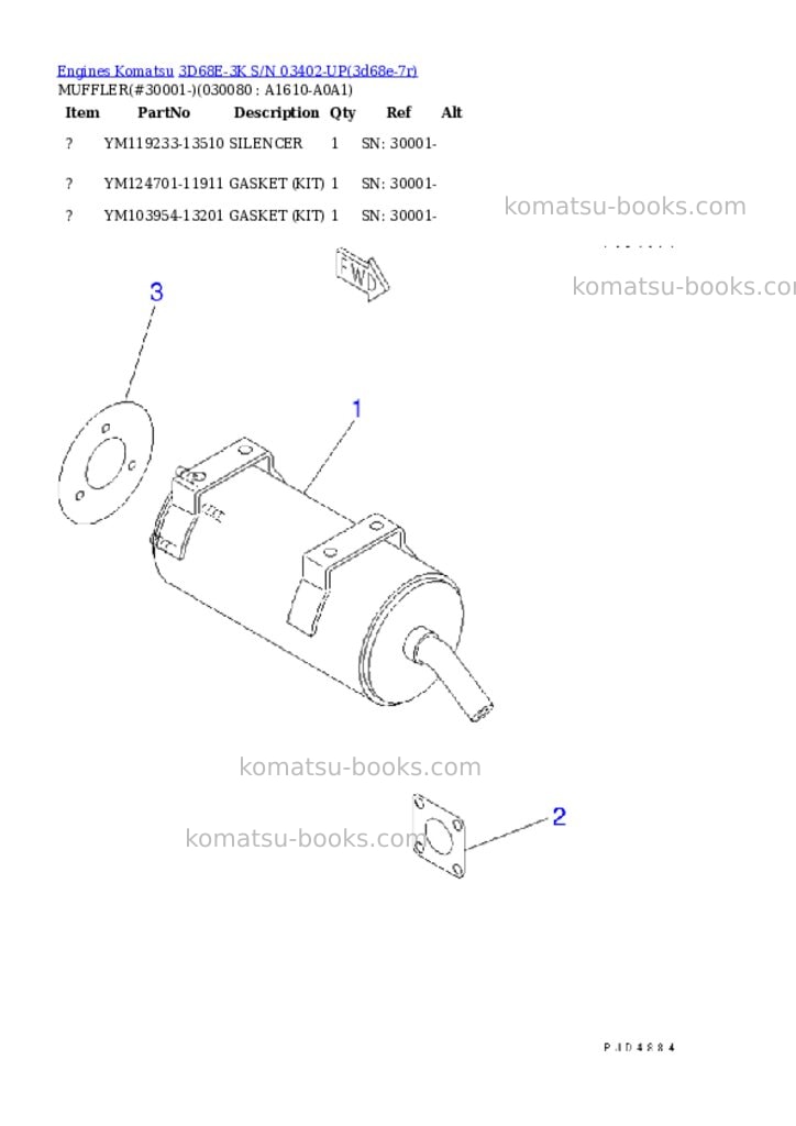 Komatsu 3d68e-3k s/n 03402-up Parts catalog cover Page 7