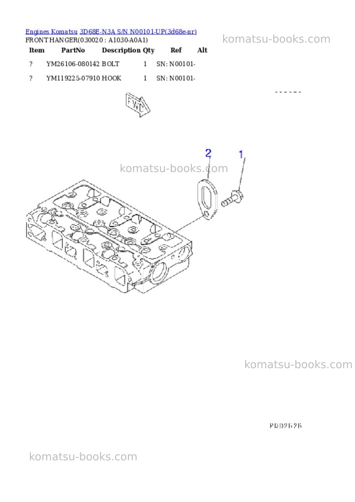 Komatsu 3d68e-n3a s/n n00101-up Parts catalog cover