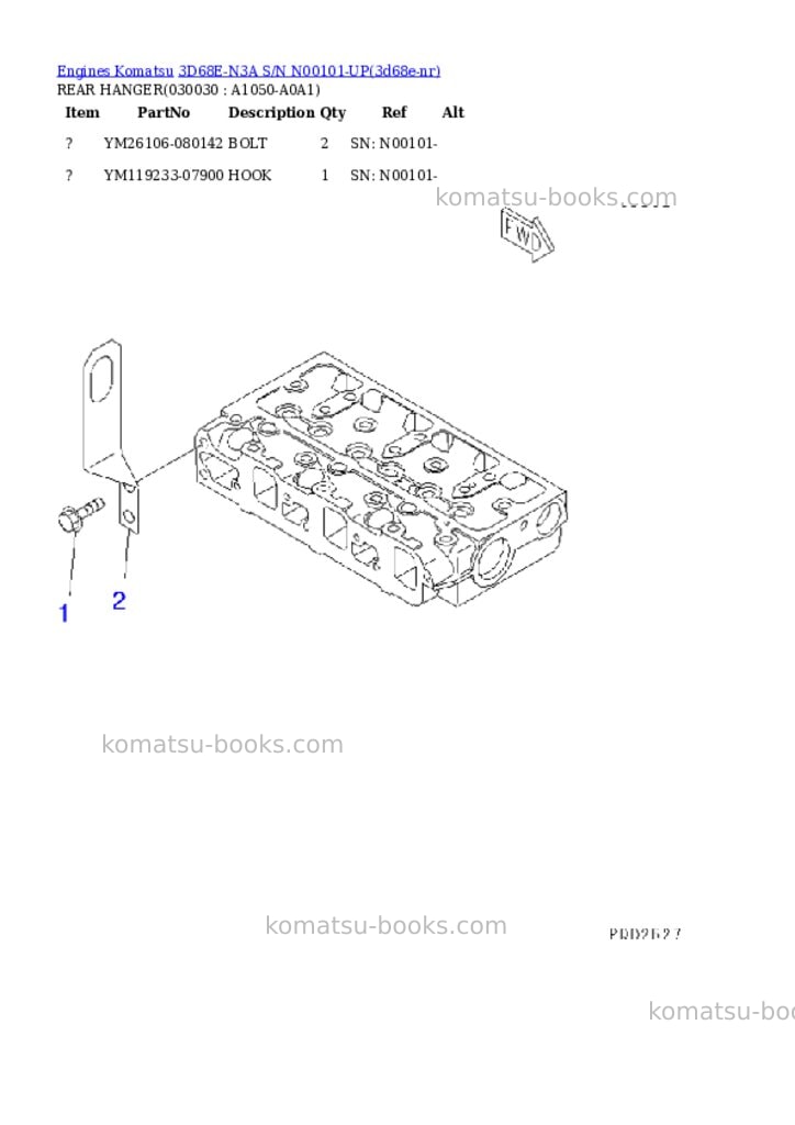 Komatsu 3d68e-n3a s/n n00101-up Parts catalog cover Page 2