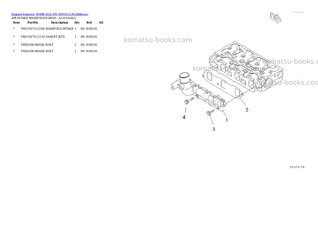 Komatsu 3d68e-n3a s/n n00101-up Parts catalog cover Page 4
