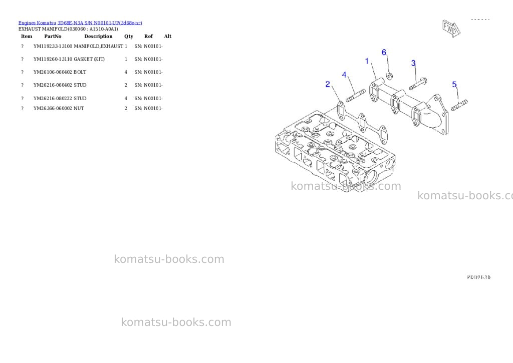 Komatsu 3d68e-n3a s/n n00101-up Parts catalog cover Page 5