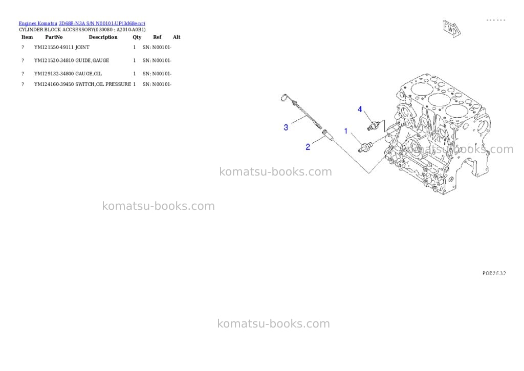 Komatsu 3d68e-n3a s/n n00101-up Parts catalog cover Page 7