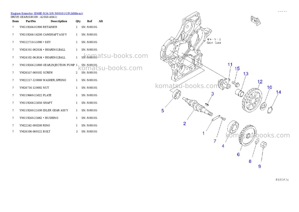 Komatsu 3d68e-n3a s/n n00101-up Parts catalog cover Page 9