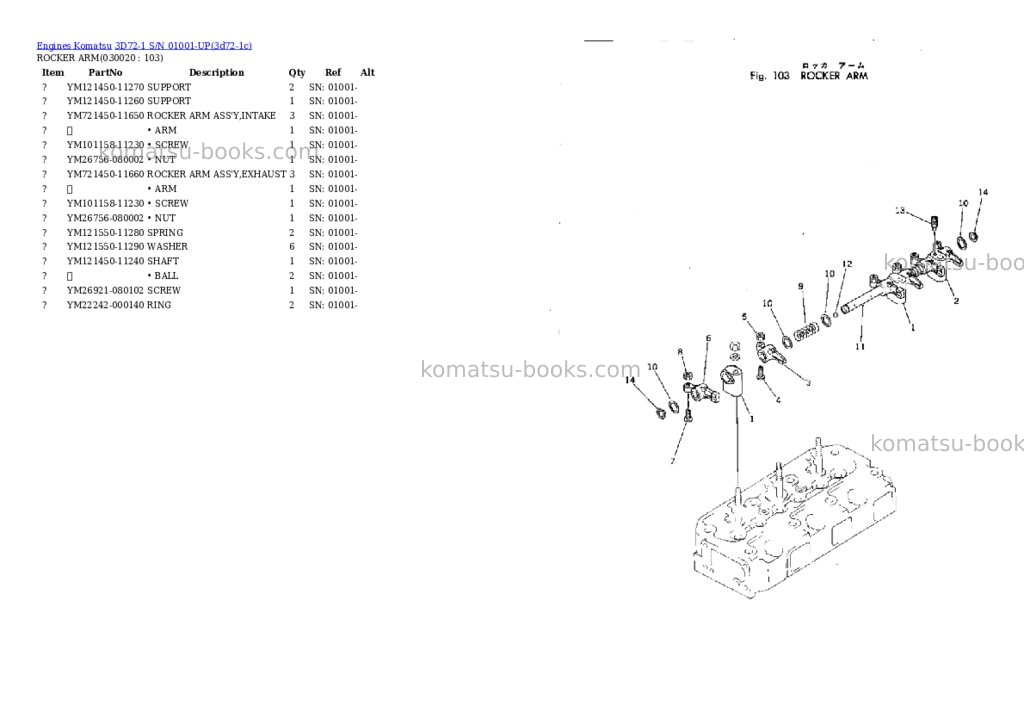 Komatsu 3d72-1 s/n 01001-up Parts catalog cover