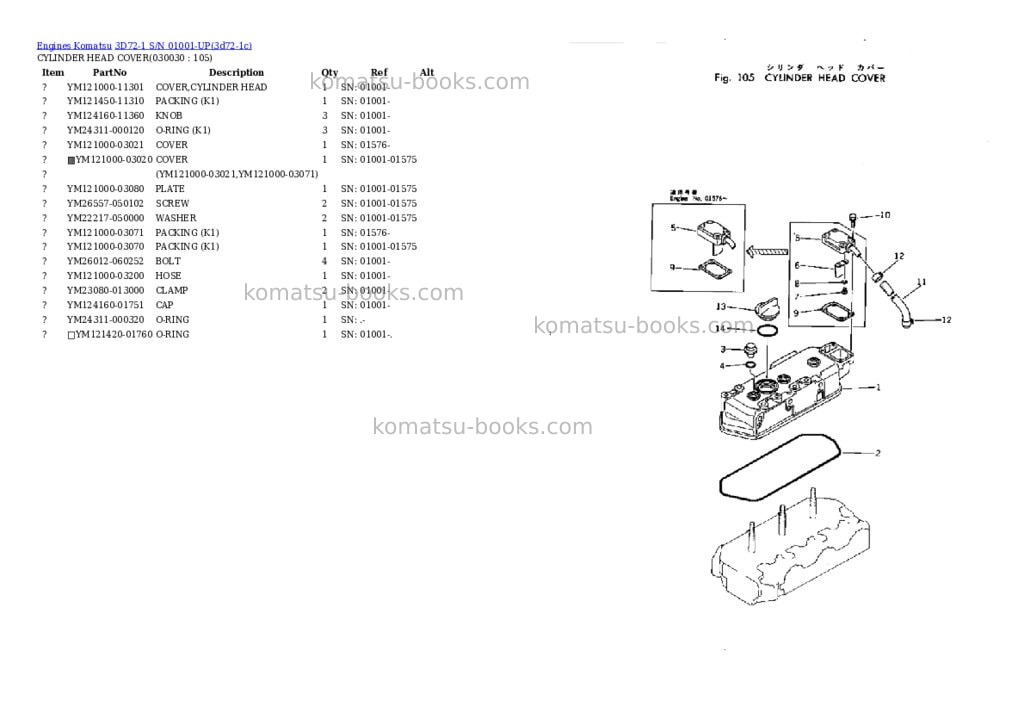 Komatsu 3d72-1 s/n 01001-up Parts catalog cover Page 2