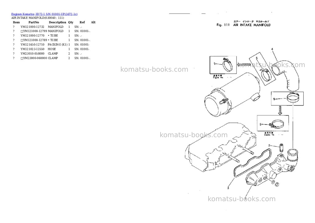 Komatsu 3d72-1 s/n 01001-up Parts catalog cover Page 3