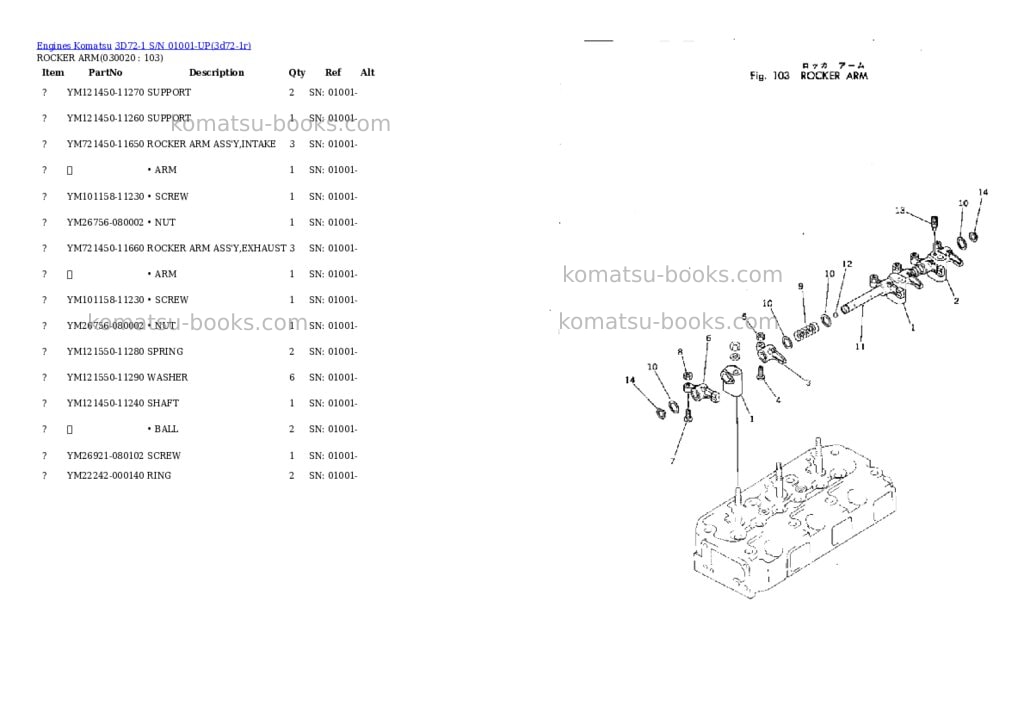 Komatsu 3D72-1 S/N 01001-UP Parts catalog cover