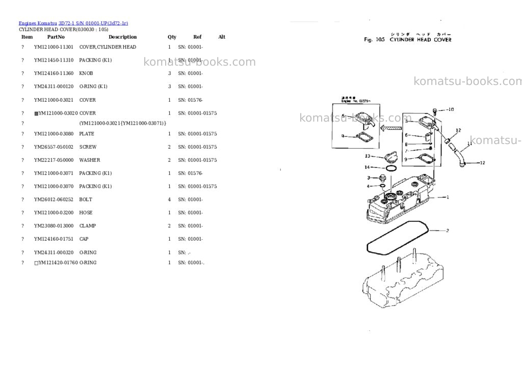 Komatsu 3D72-1 S/N 01001-UP Parts catalog cover Page 2