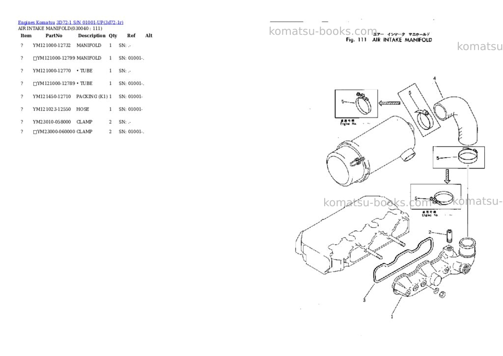 Komatsu 3D72-1 S/N 01001-UP Parts catalog cover Page 3