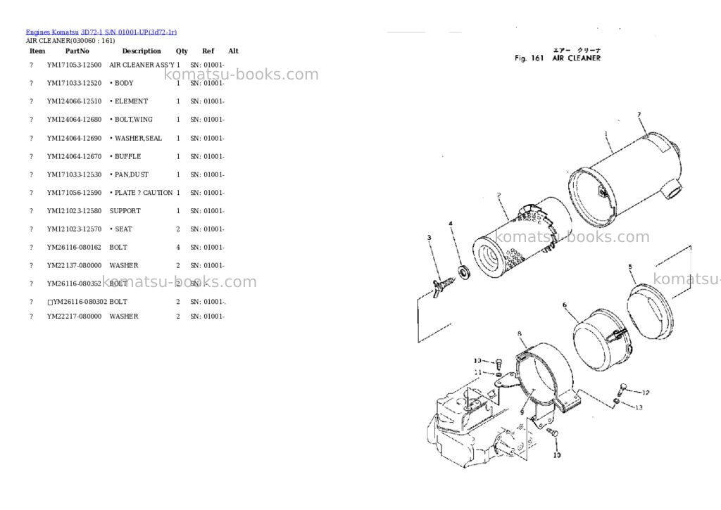 Komatsu 3D72-1 S/N 01001-UP Parts catalog cover Page 5