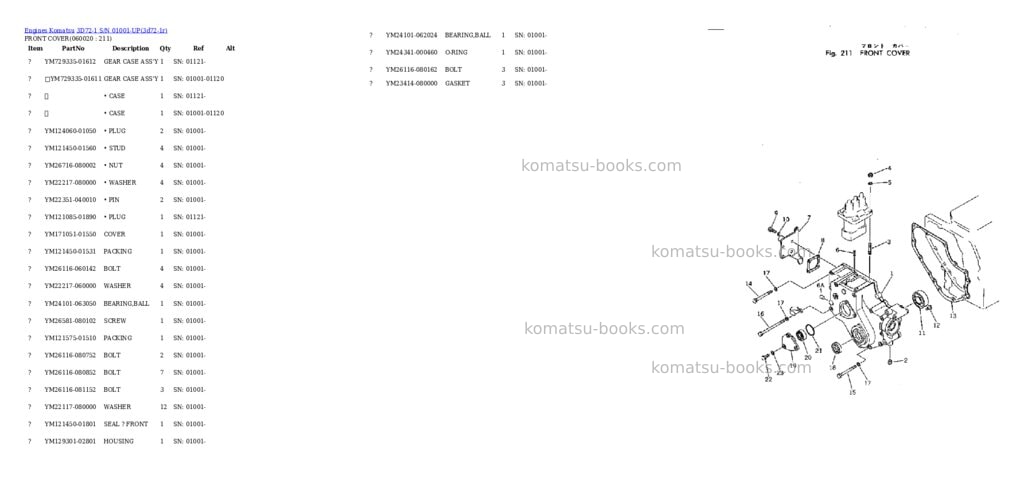 Komatsu 3D72-1 S/N 01001-UP Parts catalog cover Page 7