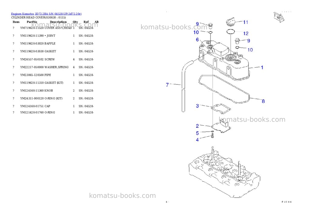 Komatsu 3d72-2ba s/n 04528-up Parts catalog cover Page 2