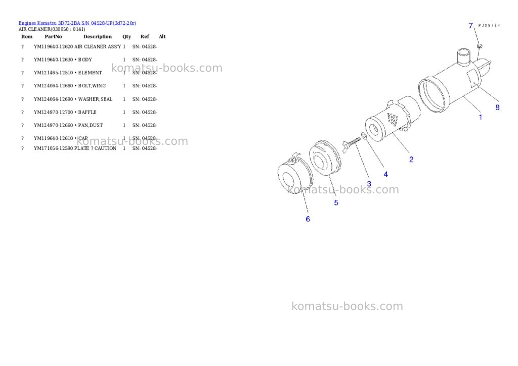 Komatsu 3d72-2ba s/n 04528-up Parts catalog cover Page 4