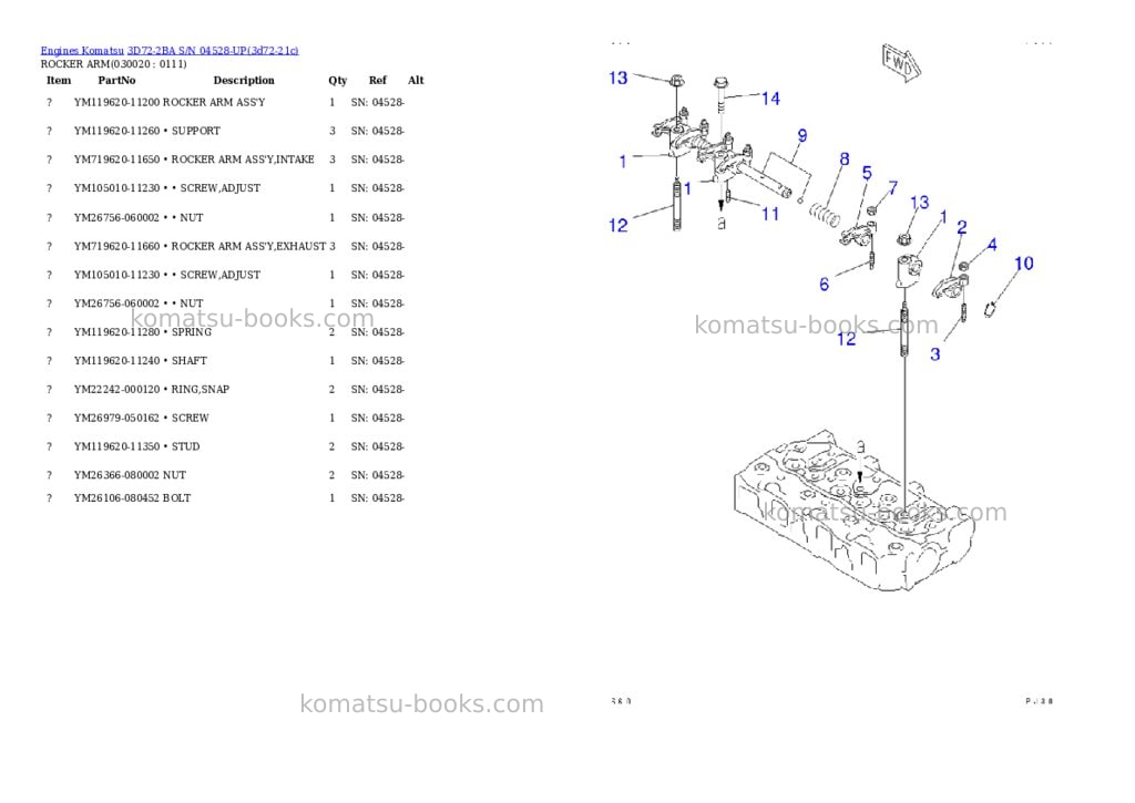 Komatsu 3D72-2BA S/N 04528-UP Parts catalog cover
