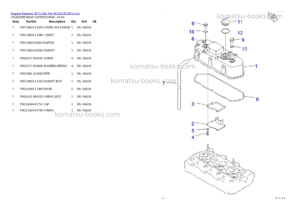 Komatsu 3D72-2BA S/N 04528-UP Parts catalog cover Page 2