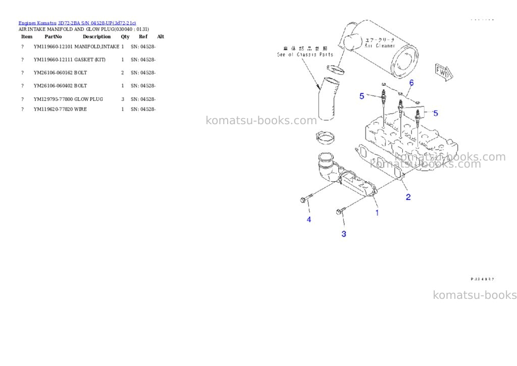 Komatsu 3D72-2BA S/N 04528-UP Parts catalog cover Page 3