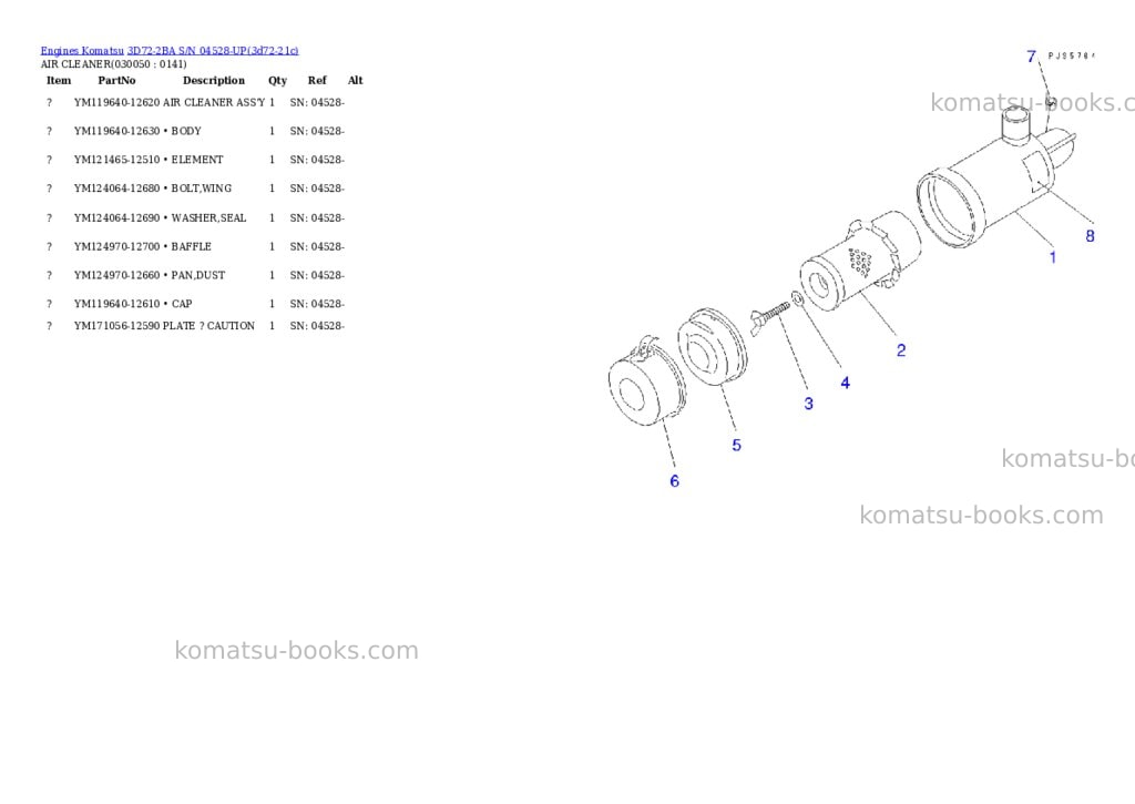 Komatsu 3D72-2BA S/N 04528-UP Parts catalog cover Page 4