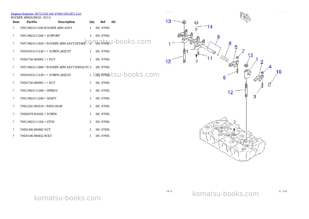 Komatsu 3D72-2GA S/N 07992-UP Parts catalog cover