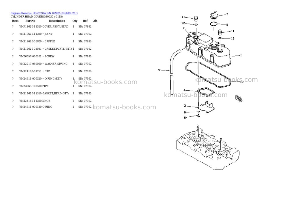 Komatsu 3D72-2GA S/N 07992-UP Parts catalog cover Page 2