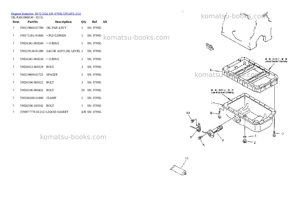 Komatsu 3D72-2GA S/N 07992-UP Parts catalog cover Page 7