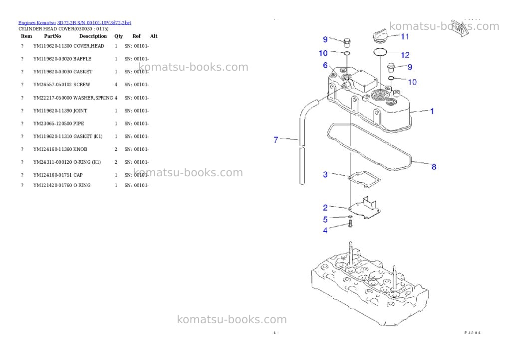 Komatsu 3D72-2B S/N 00101-UP Parts catalog cover Page 2 Komatsu 3D72-2B S/N 00101-UP Parts catalog cover Page 2