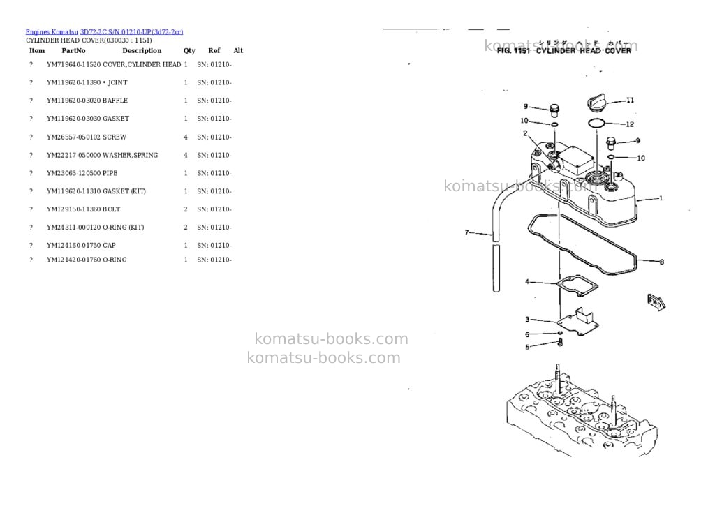 Komatsu 3D72-2C S/N 01210-UP Parts catalog cover Page 2 Komatsu 3D72-2C S/N 01210-UP Parts catalog cover Page 2