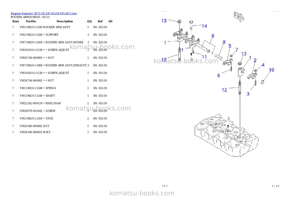 Komatsu 3d72-2e s/n 02519-up Parts catalog cover