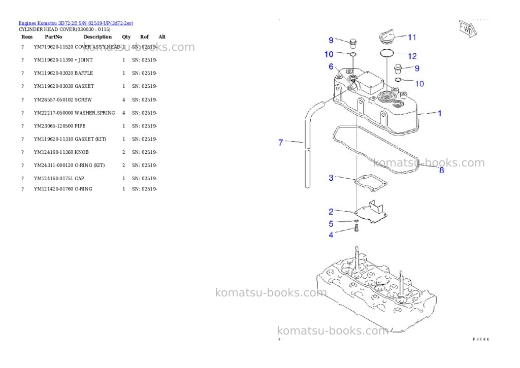 Komatsu 3d72-2e s/n 02519-up Parts catalog cover Page 2