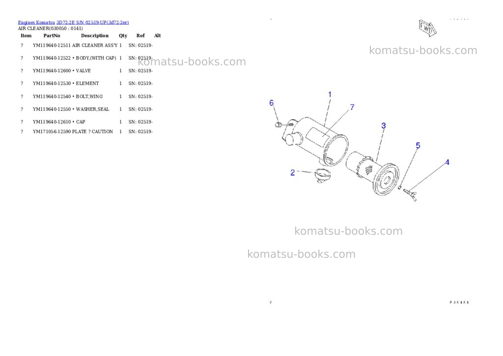 Komatsu 3d72-2e s/n 02519-up Parts catalog cover Page 4