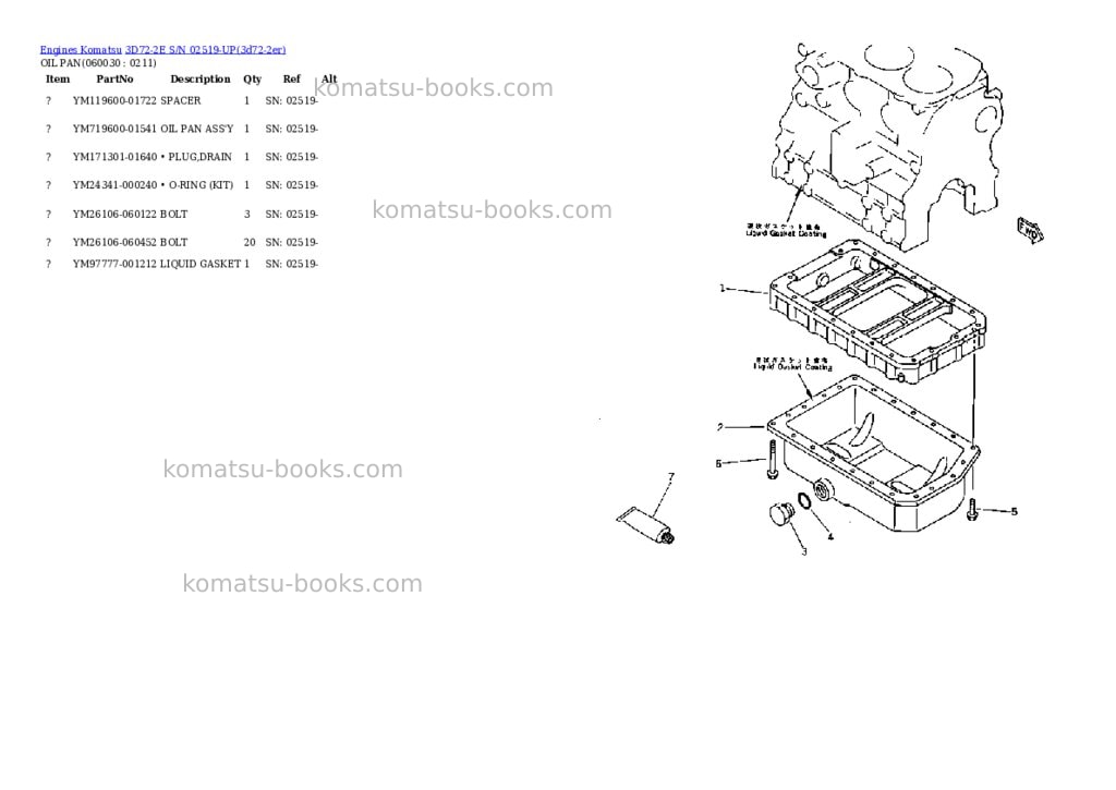 Komatsu 3d72-2e s/n 02519-up Parts catalog cover Page 8