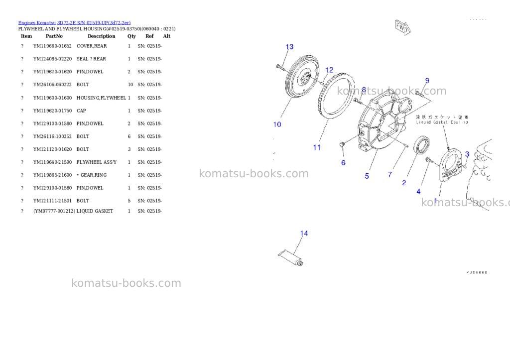 Komatsu 3d72-2e s/n 02519-up Parts catalog cover Page 9