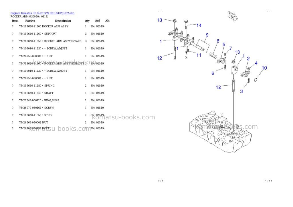 Komatsu 3D72-2F S/N 02519-UP Parts catalog cover