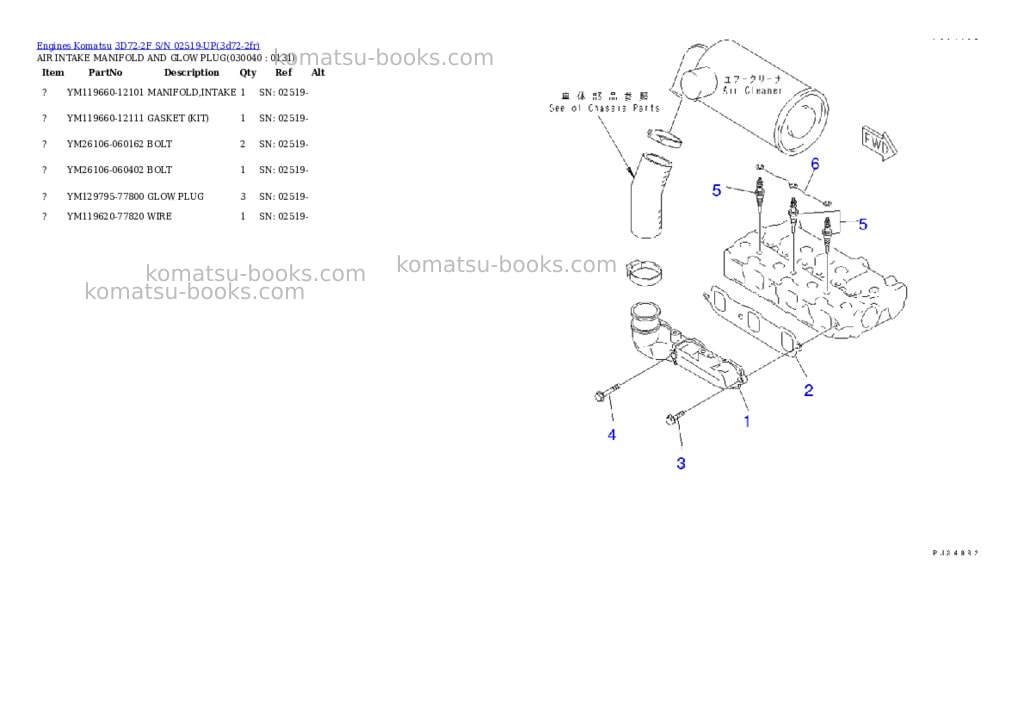 Komatsu 3D72-2F S/N 02519-UP Parts catalog cover Page 3