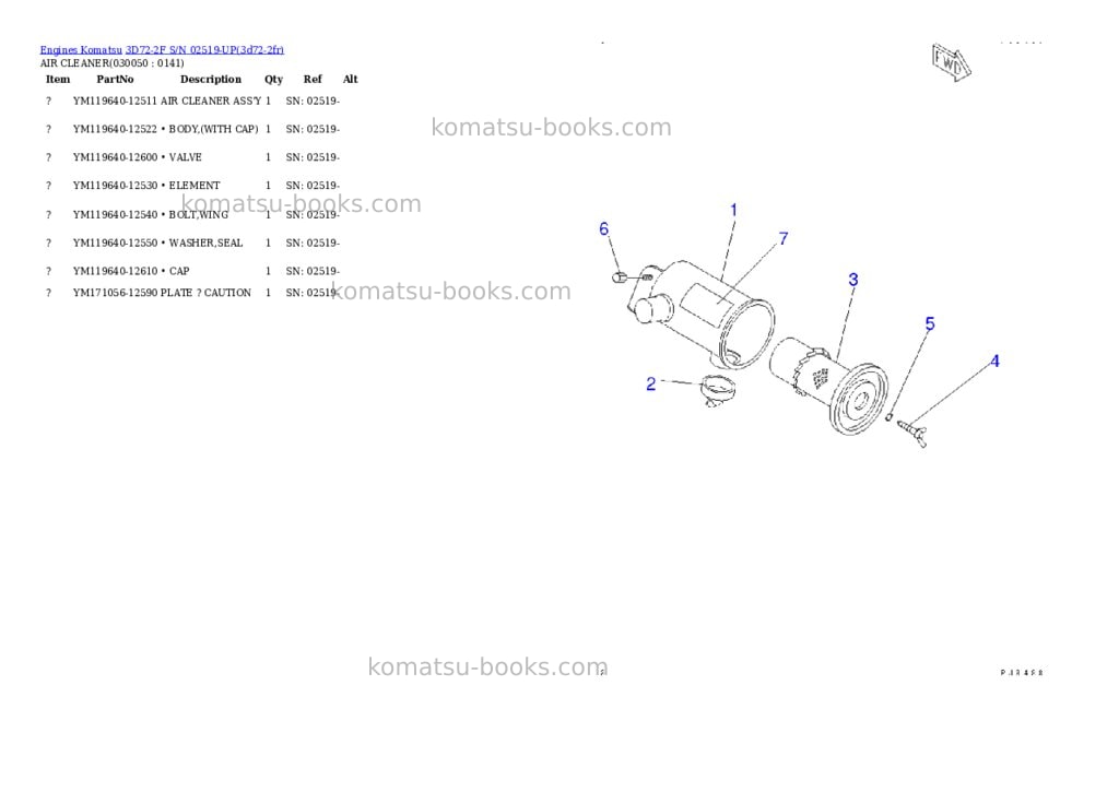 Komatsu 3D72-2F S/N 02519-UP Parts catalog cover Page 4