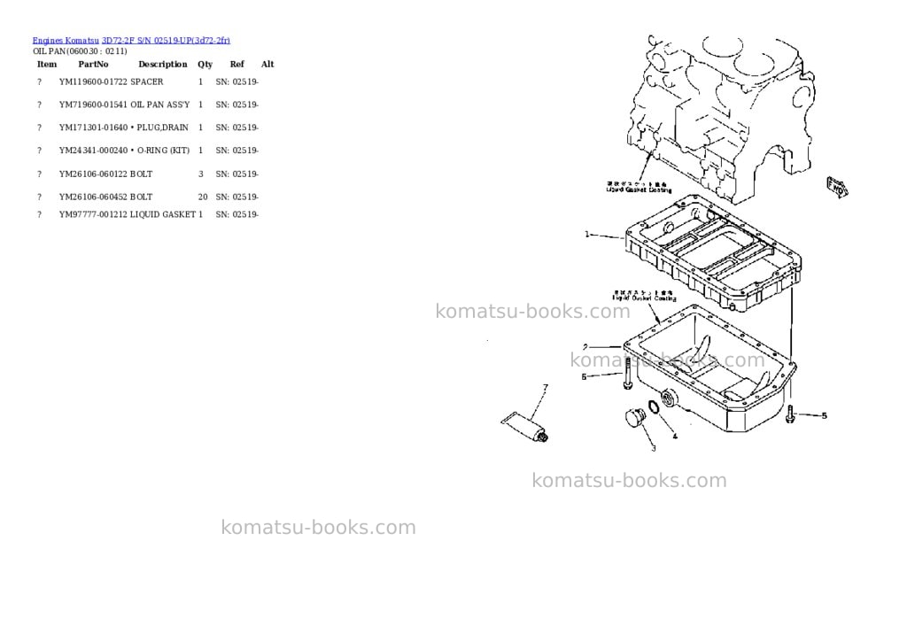 Komatsu 3D72-2F S/N 02519-UP Parts catalog cover Page 8