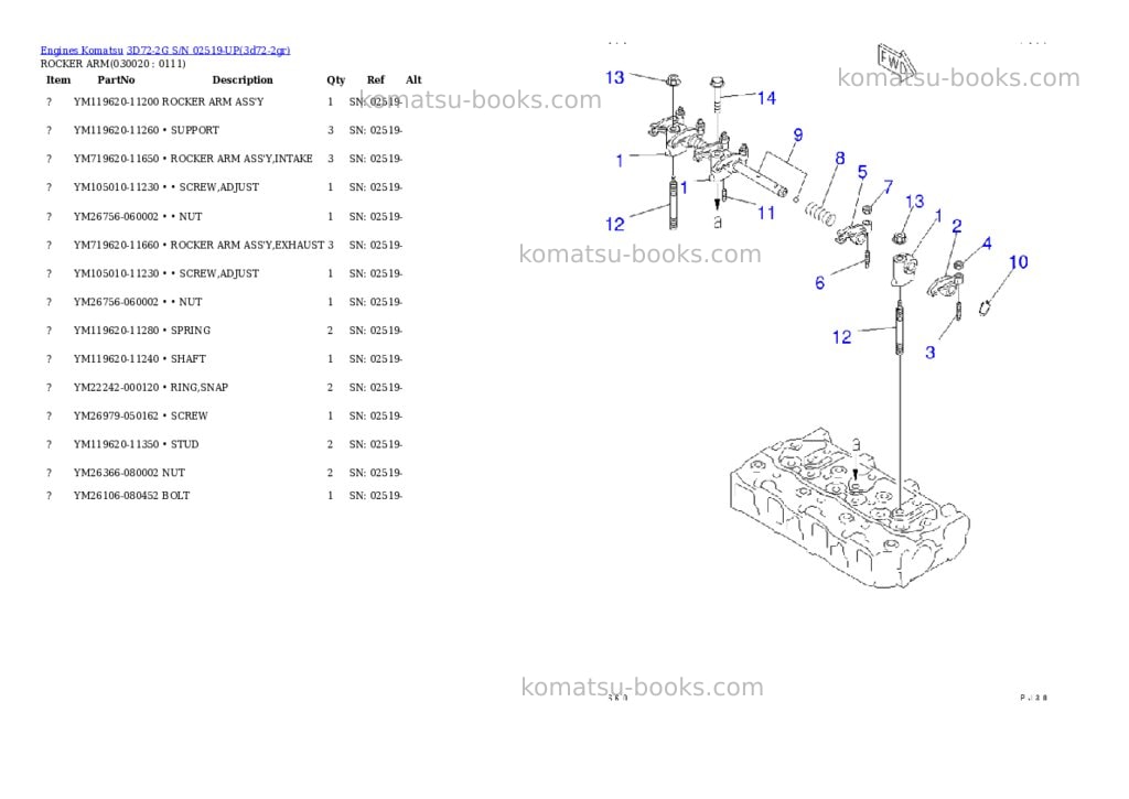 Komatsu 3D72-2G S/N 02519-UP Parts catalog cover