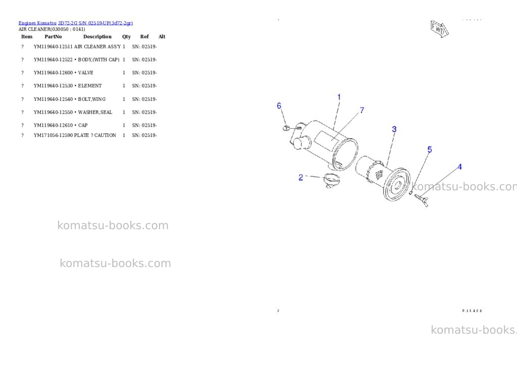 Komatsu 3D72-2G S/N 02519-UP Parts catalog cover Page 4