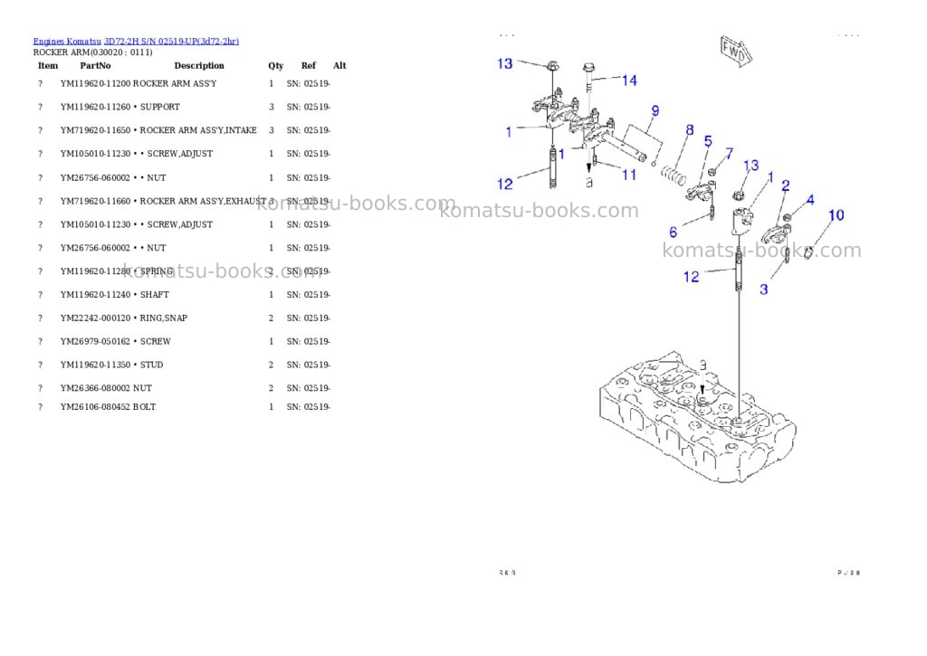 Komatsu 3d72-2h s/n 02519-up Parts catalog cover Komatsu 3d72-2h s/n 02519-up Parts catalog cover