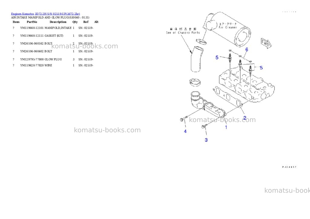 Komatsu 3d72-2h s/n 02519-up Parts catalog cover Page 3 Komatsu 3d72-2h s/n 02519-up Parts catalog cover Page 3
