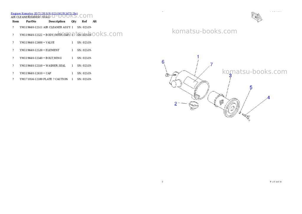Komatsu 3d72-2h s/n 02519-up Parts catalog cover Page 4 Komatsu 3d72-2h s/n 02519-up Parts catalog cover Page 4
