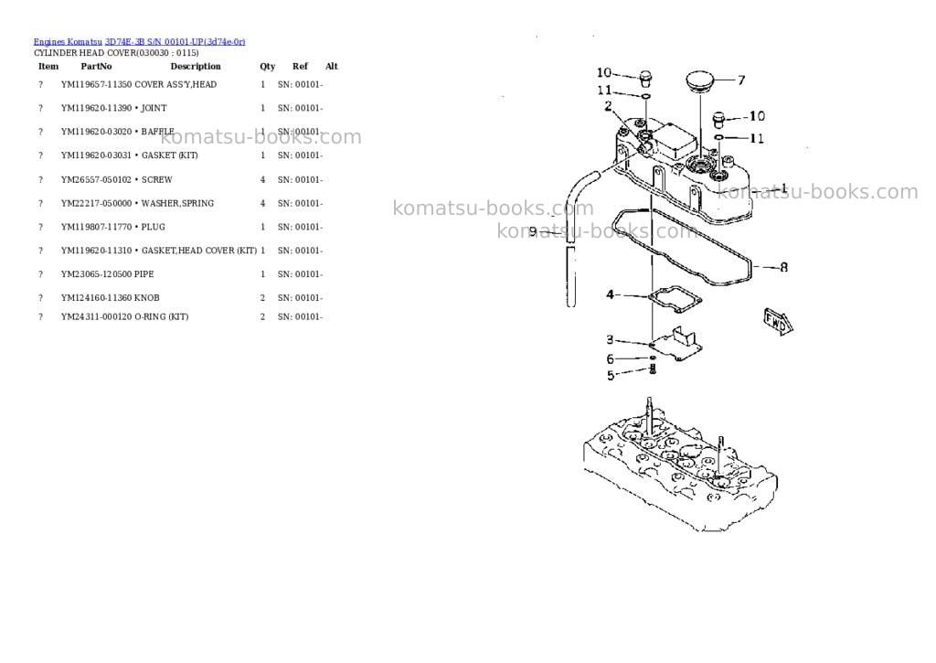 Komatsu 3d74e-3b s/n 00101-up Parts catalog cover Page 2
