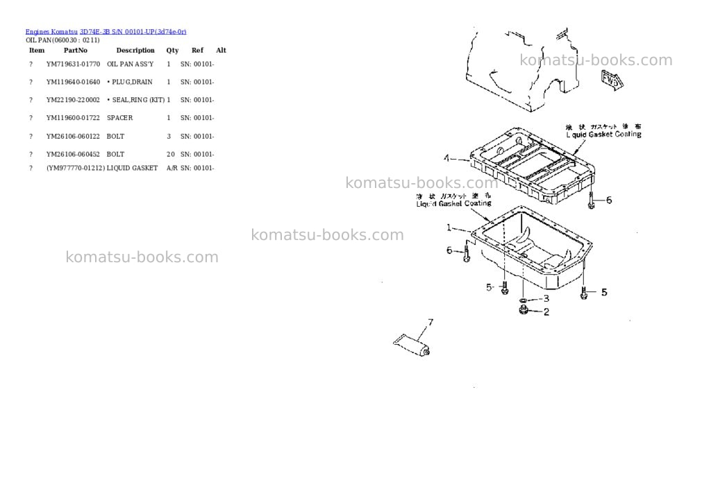 Komatsu 3d74e-3b s/n 00101-up Parts catalog cover Page 7