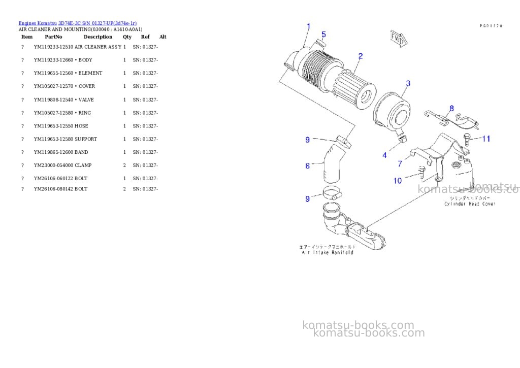 Komatsu 3D74E-3C S/N 01327-UP Parts catalog cover Page 3